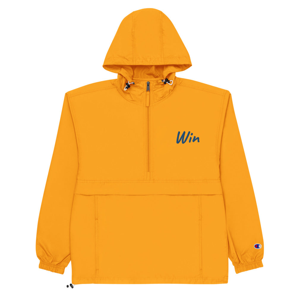 Win In Sapphire Embroidery on Packable Rain Jacket Windbreaker