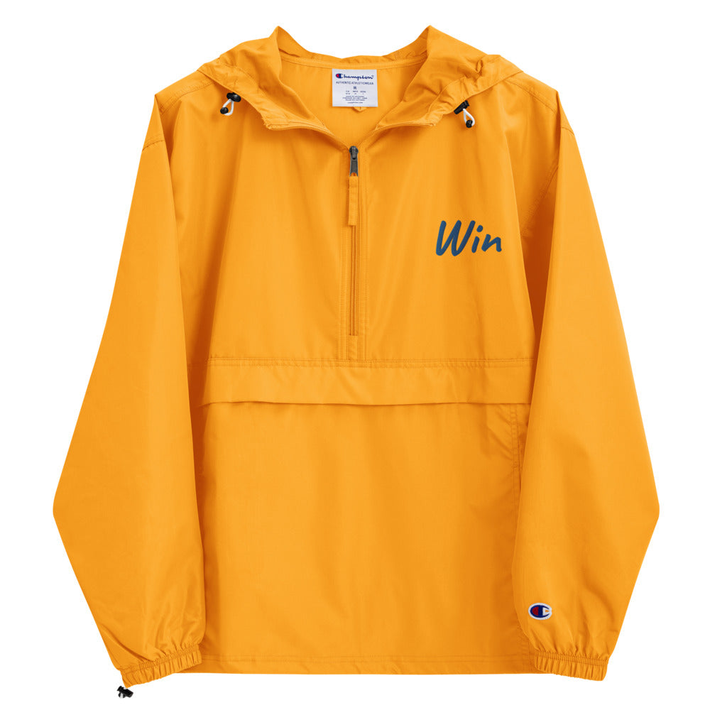 Win In Sapphire Embroidery on Packable Rain Jacket Windbreaker