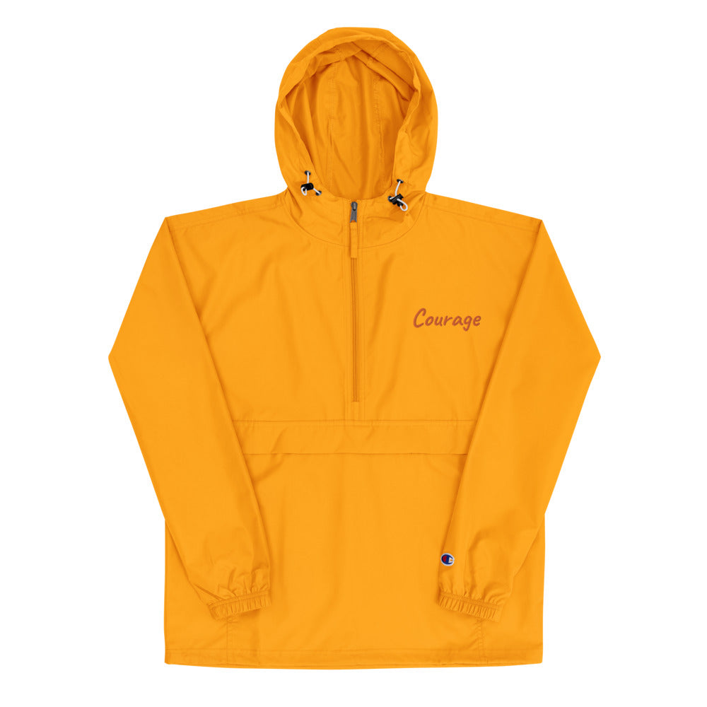 Courage In Amber Embroidery on Packable Rain Jacket Windbreaker