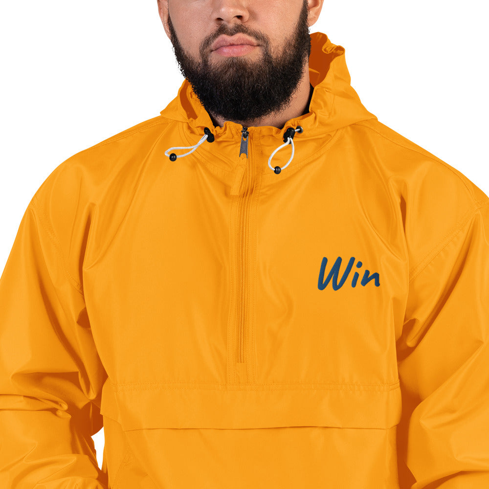 Win In Sapphire Embroidery on Packable Rain Jacket Windbreaker