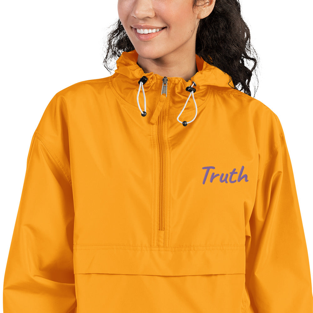 Truth In Amethyst Embroidery on Packable Rain Jacket Windbreaker