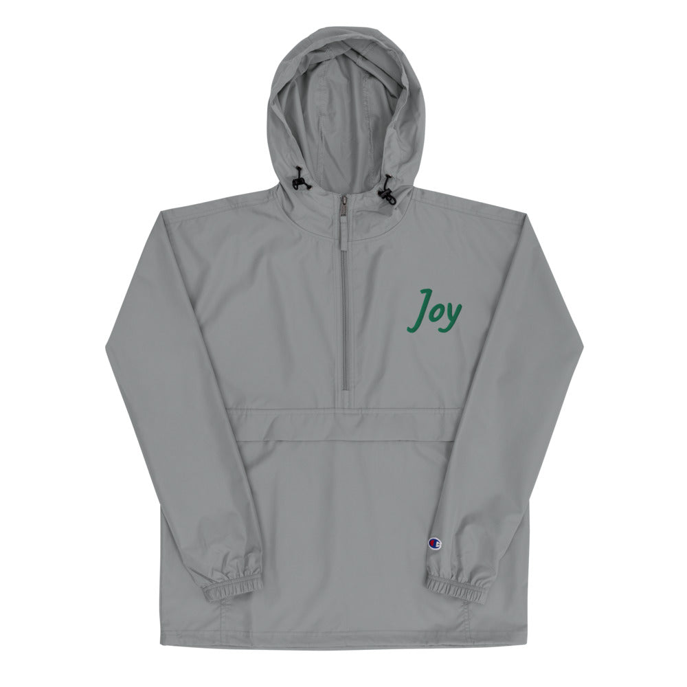 Joy In Emerald Embroidery on Packable Rain Jacket Windbreaker