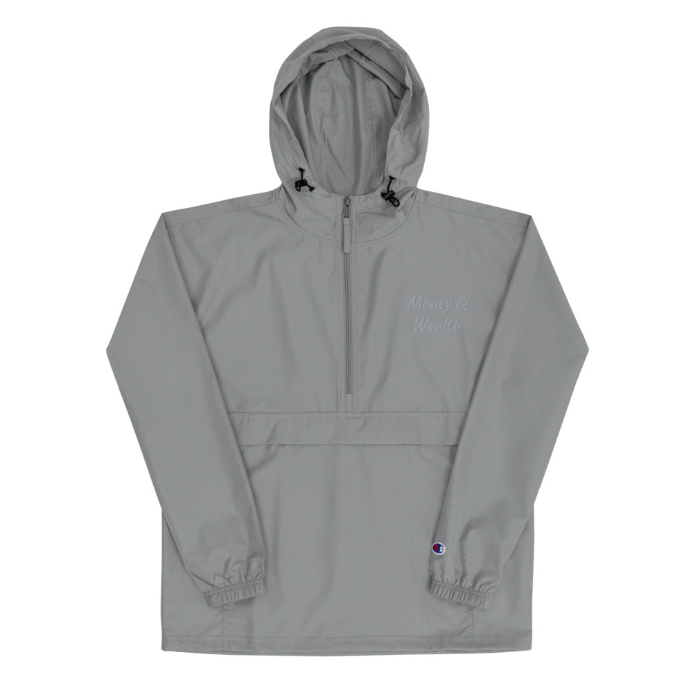 Money & Wealth In Silver Embroidery on Packable Rain Jacket Windbreaker