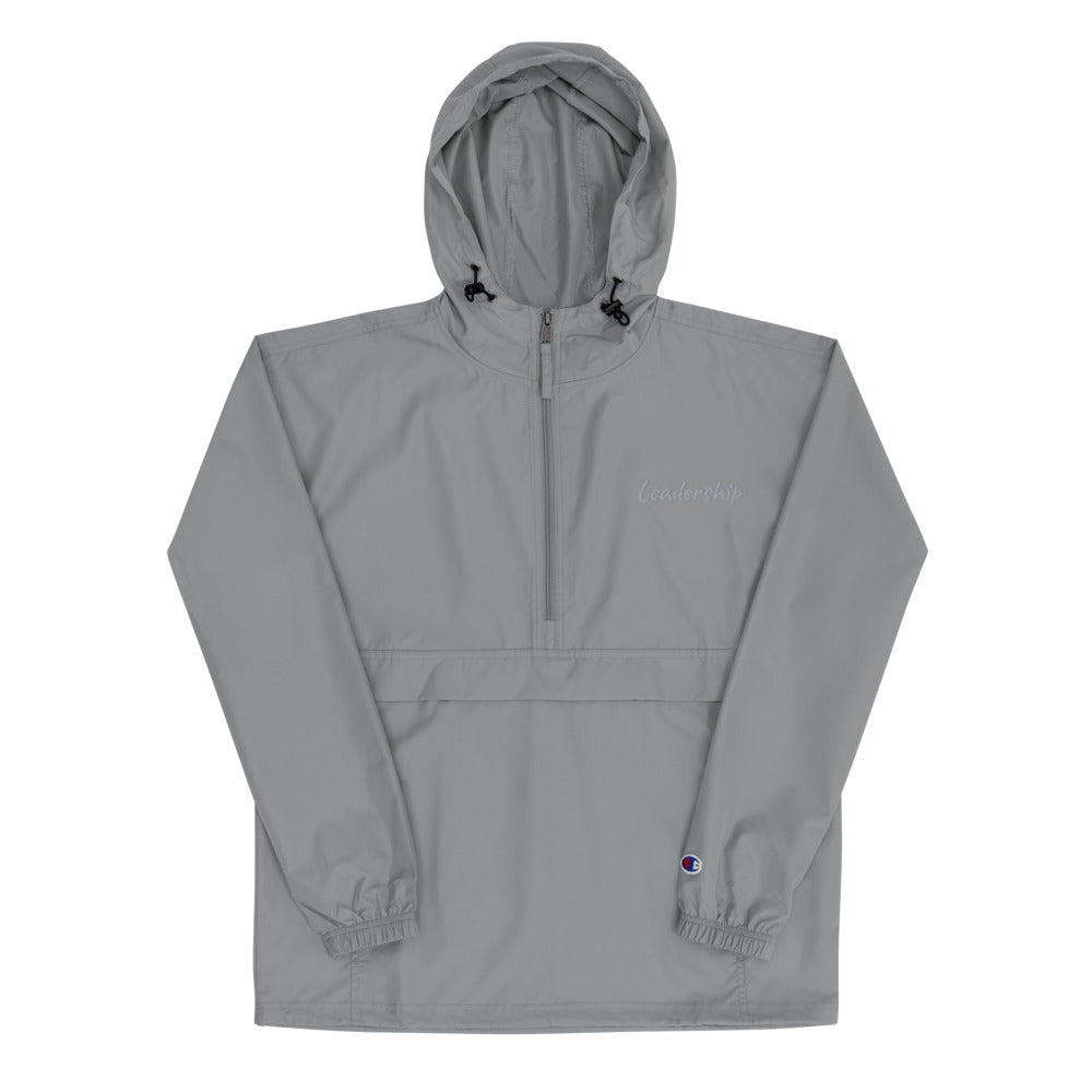 Leadership In Silver Embroidery on Packable Rain Jacket Windbreaker