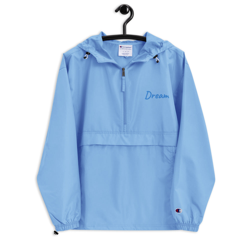 Dream In Sapphire Embroidery on Packable Rain Jacket Windbreaker