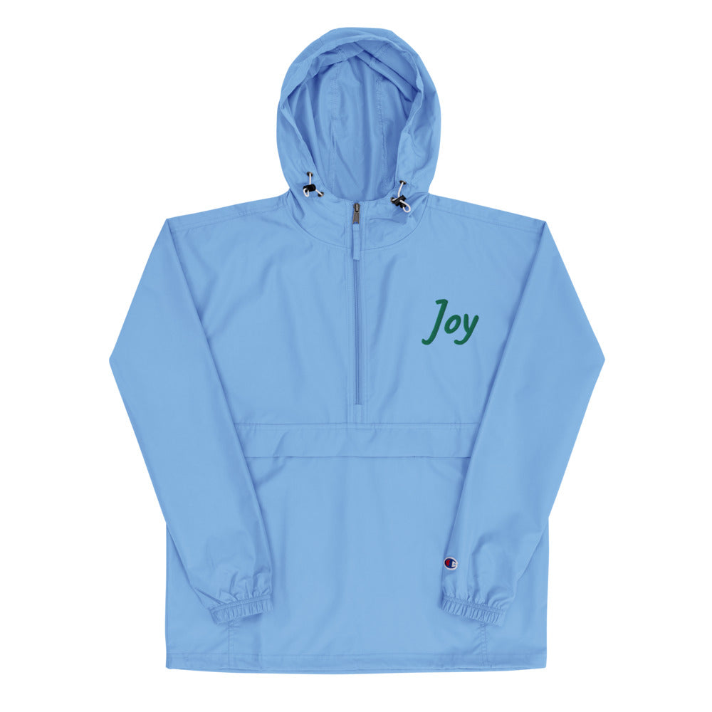 Joy In Emerald Embroidery on Packable Rain Jacket Windbreaker