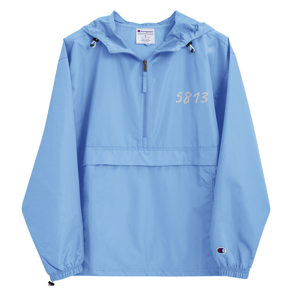 5813 In Pearl Embroidery on Packable Rain Jacket Windbreaker