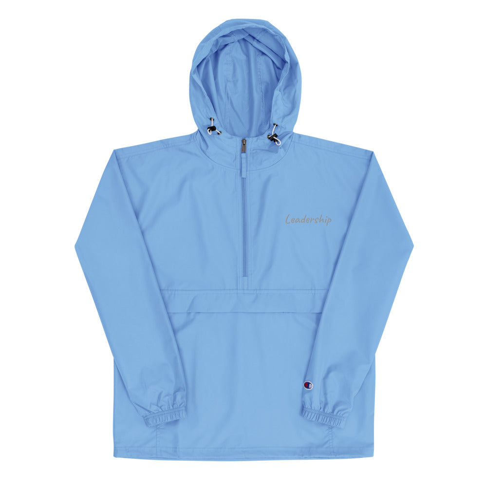 Leadership In Silver Embroidery on Packable Rain Jacket Windbreaker