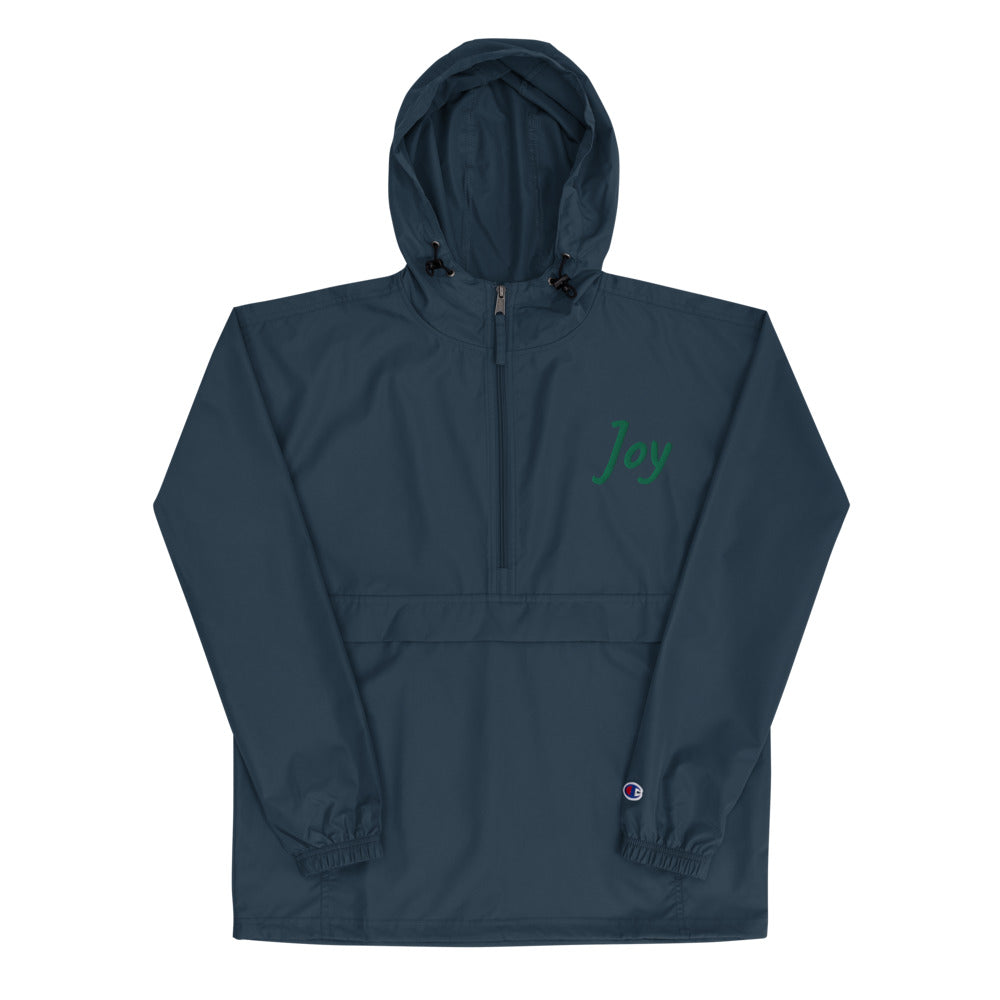 Joy In Emerald Embroidery on Packable Rain Jacket Windbreaker