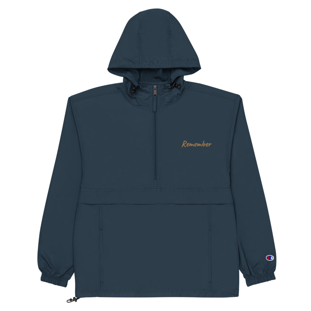 Remember In Celluloid Embroidery on Packable Rain Jacket Windbreaker