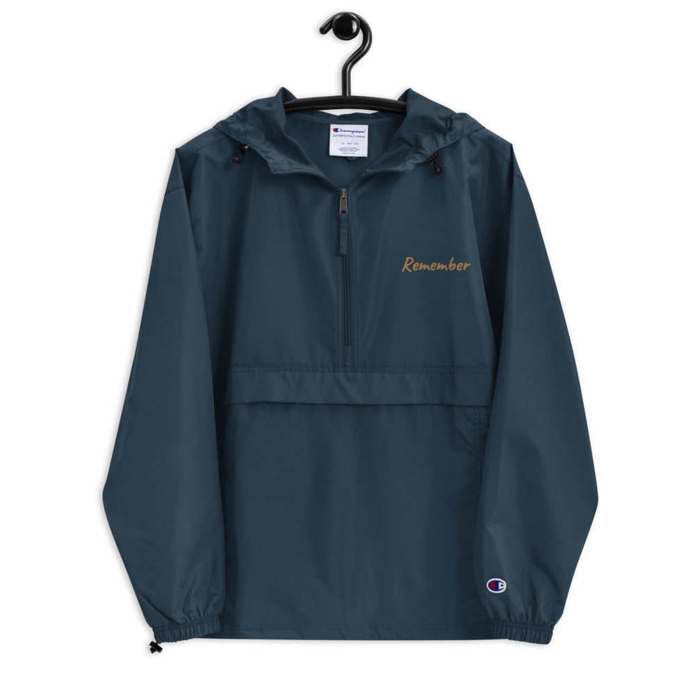 Remember In Celluloid Embroidery on Packable Rain Jacket Windbreaker