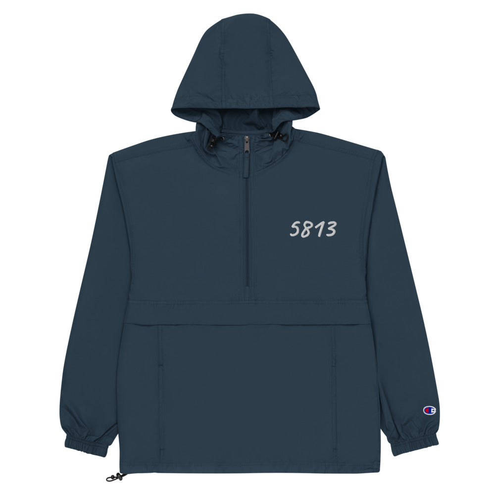 5813 In Pearl Embroidery on Packable Rain Jacket Windbreaker