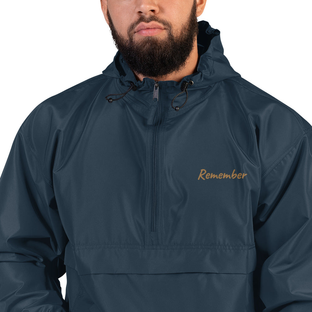 Remember In Celluloid Embroidery on Packable Rain Jacket Windbreaker