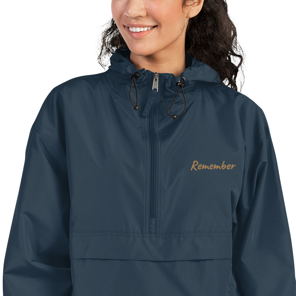 Remember In Celluloid Embroidery on Packable Rain Jacket Windbreaker