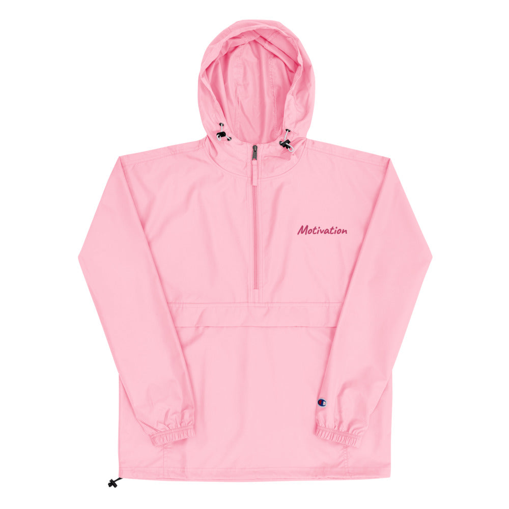 Motivation In Star Rose Quartz Embroidery on Packable Rain Jacket Windbreaker