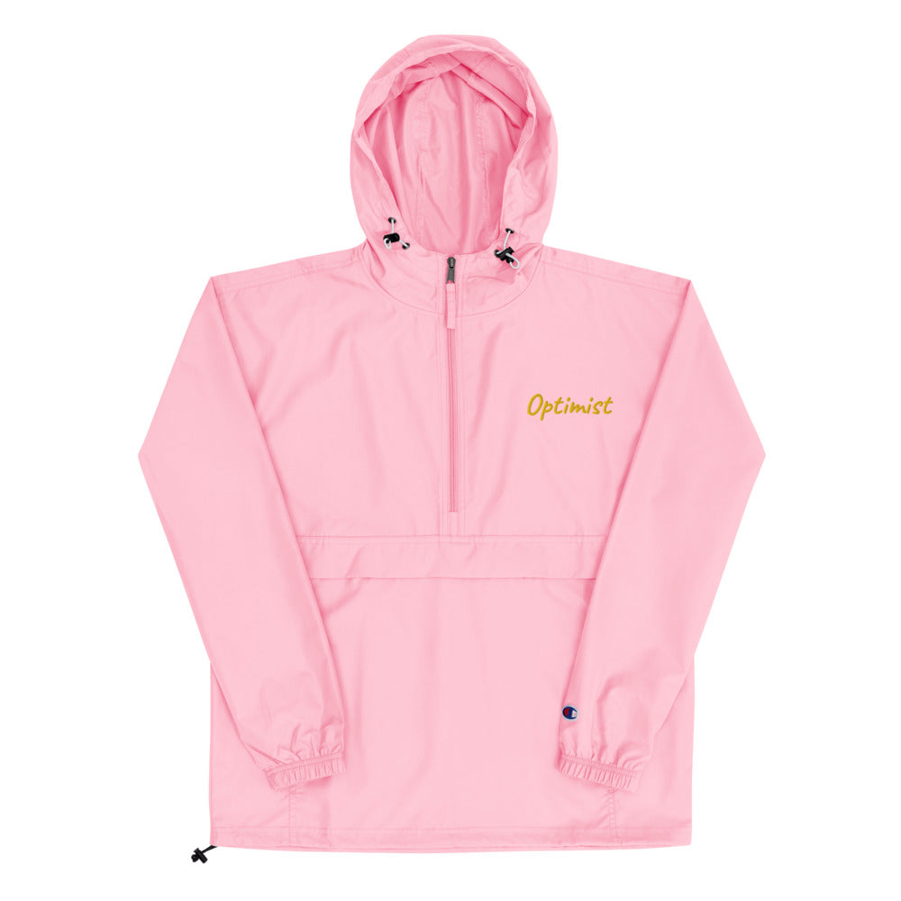 Optimist In Gold Embroidery on Packable Rain Jacket Windbreaker