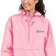 Believe In Amethyst Embroidery on Packable Rain Jacket Windbreaker