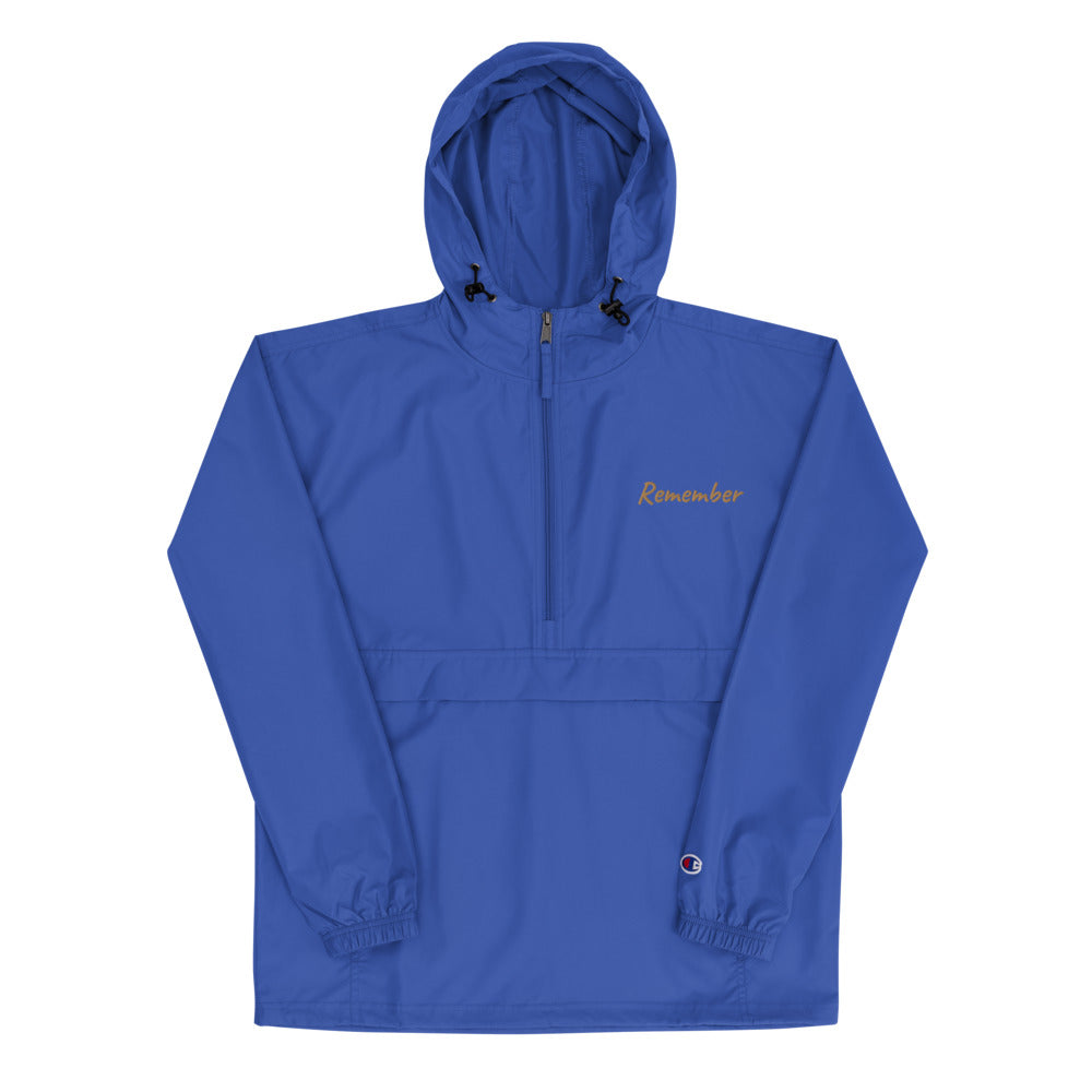 Remember In Celluloid Embroidery on Packable Rain Jacket Windbreaker