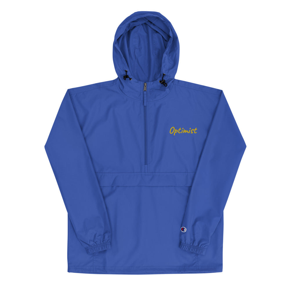 Optimist In Gold Embroidery on Packable Rain Jacket Windbreaker