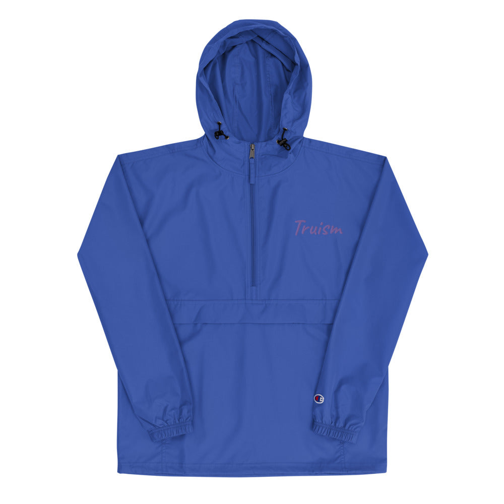 Truism In Amethyst Embroidery on Packable Rain Jacket Windbreaker