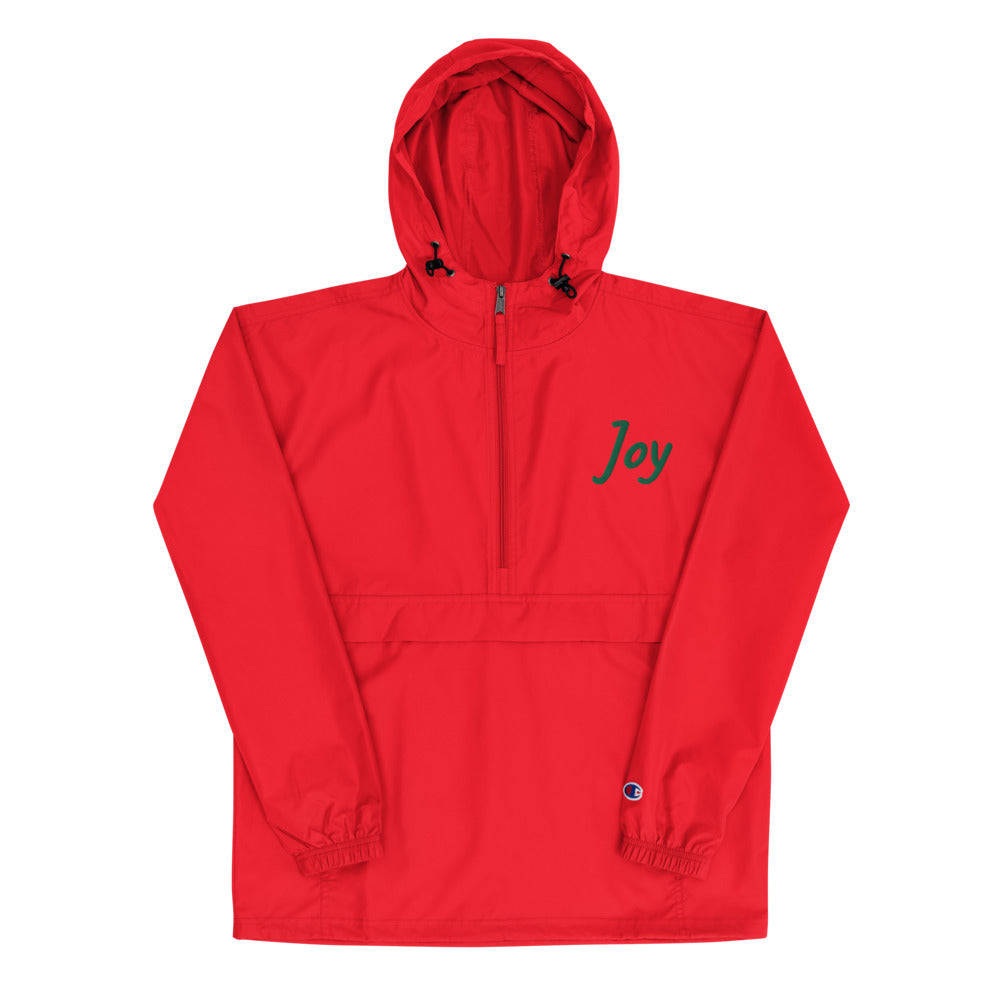 Joy In Emerald Embroidery on Packable Rain Jacket Windbreaker