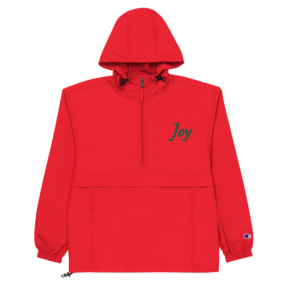 Joy In Emerald Embroidery on Packable Rain Jacket Windbreaker