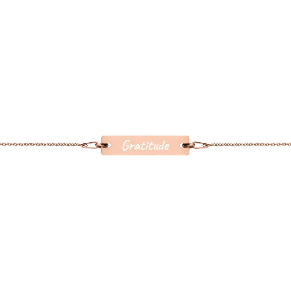 Gratitude on Engraved Sterling Silver Bar Chain Bracelet