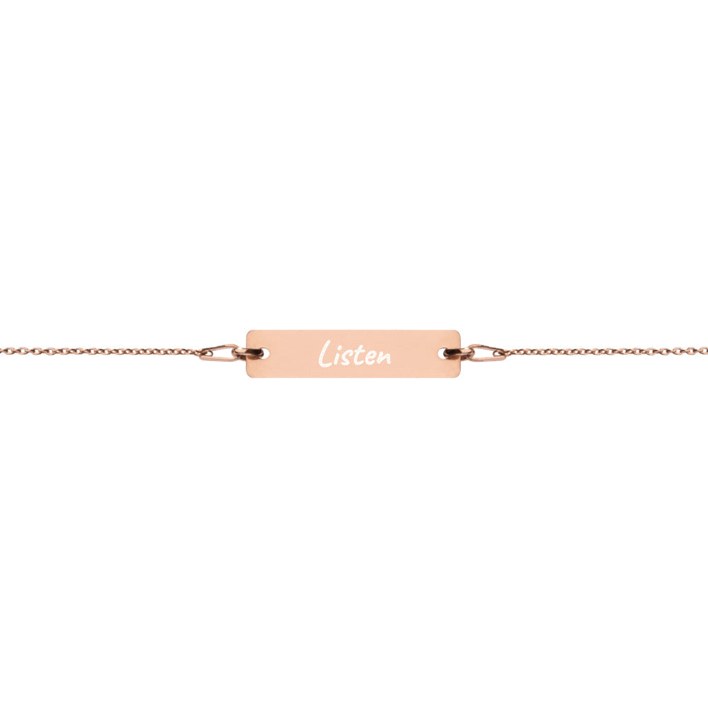 Listen on Engraved Sterling Silver Bar Chain Bracelet