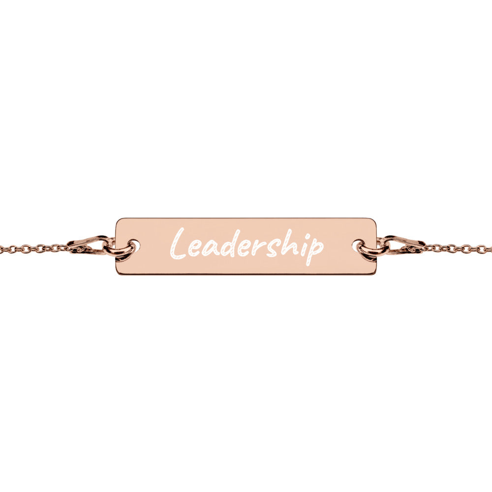 Leadership on Engraved Sterling Silver Bar Chain Bracelet