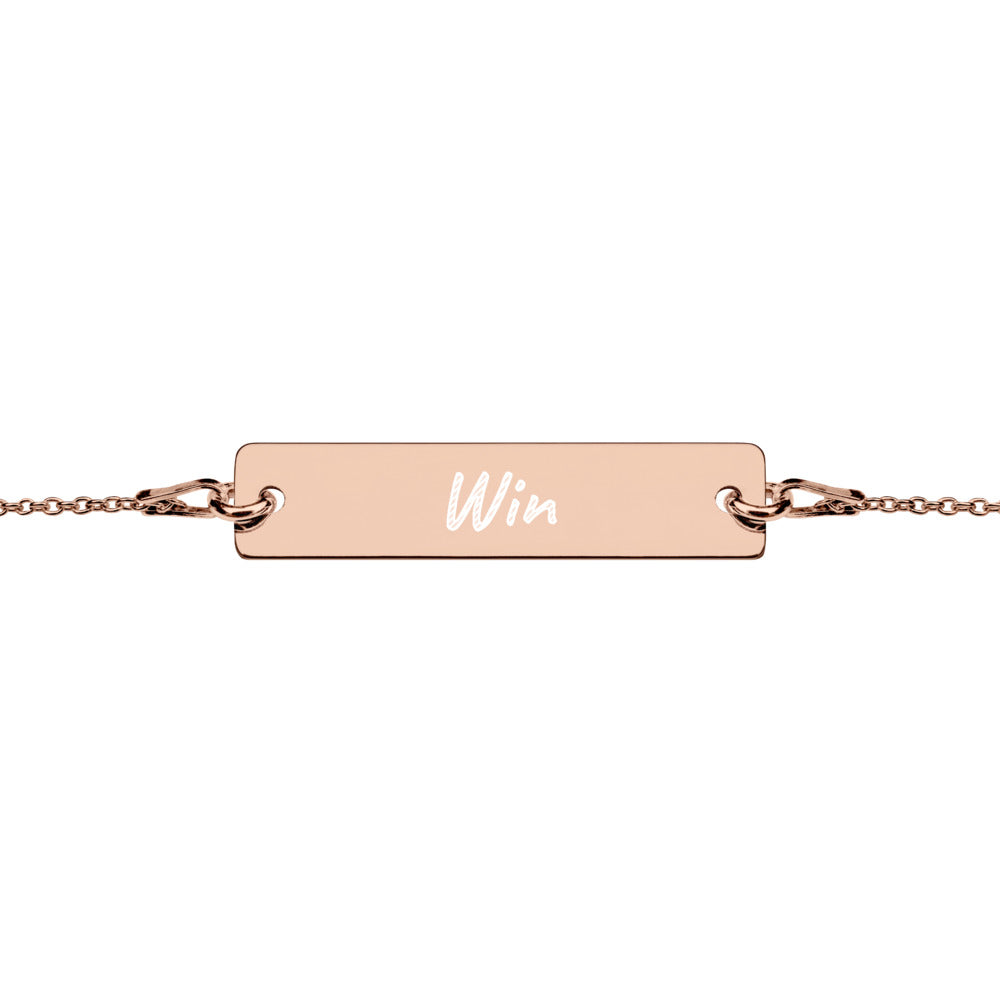 Win on Engraved Sterling Silver Bar Chain Bracelet