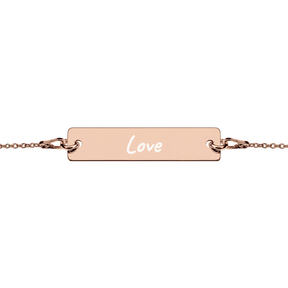 Love on Engraved Sterling Silver Bar Chain Bracelet