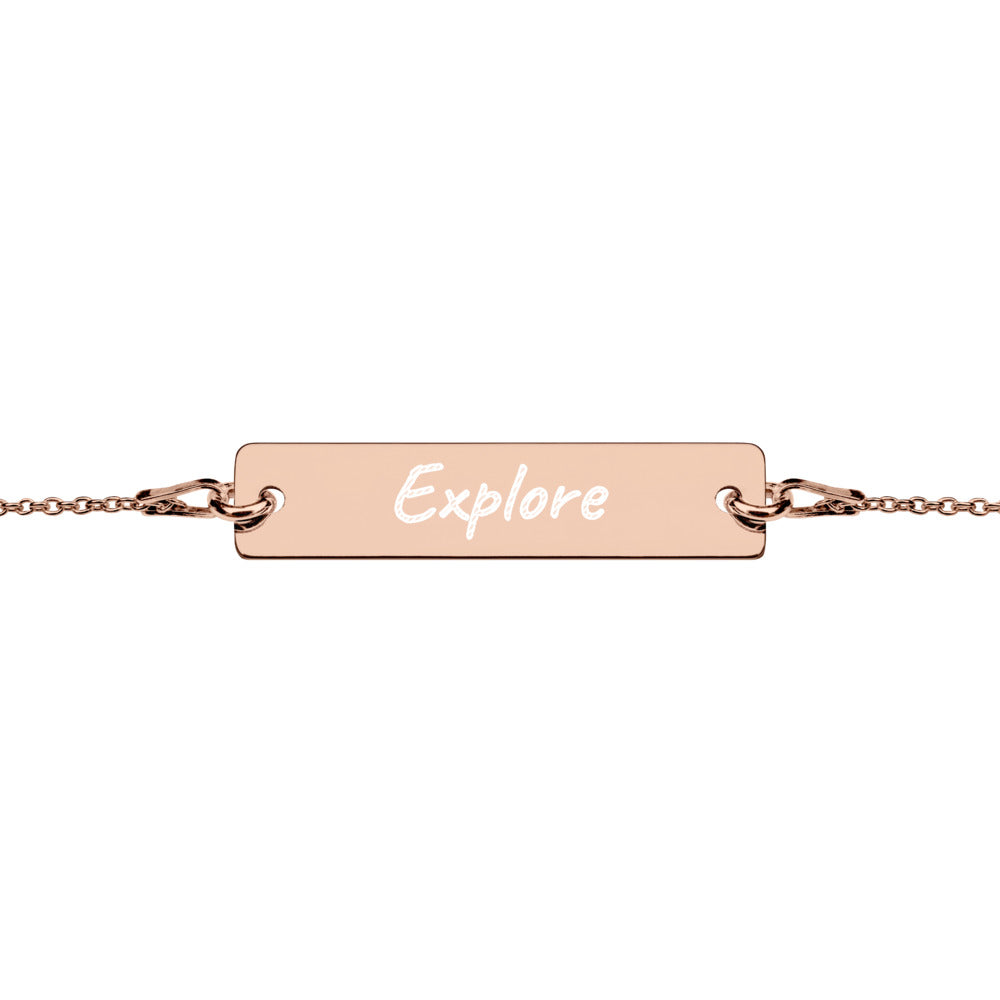 Explore on Engraved Sterling Silver Bar Chain Bracelet