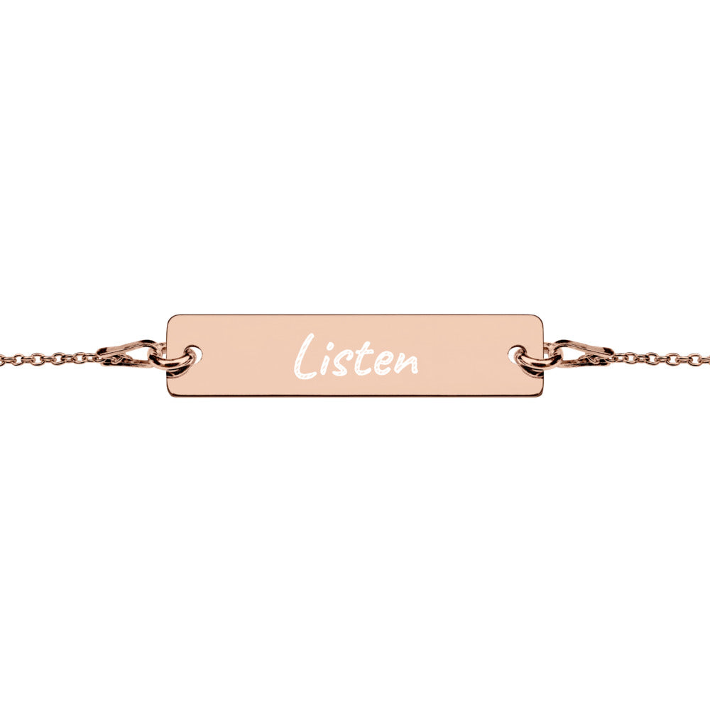 Listen on Engraved Sterling Silver Bar Chain Bracelet