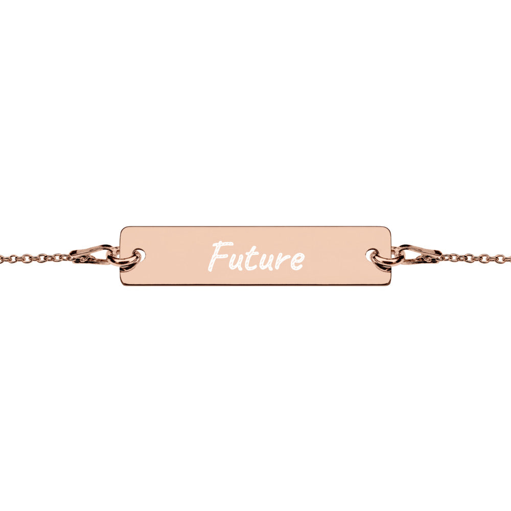 Future on Engraved Sterling Silver Bar Chain Bracelet