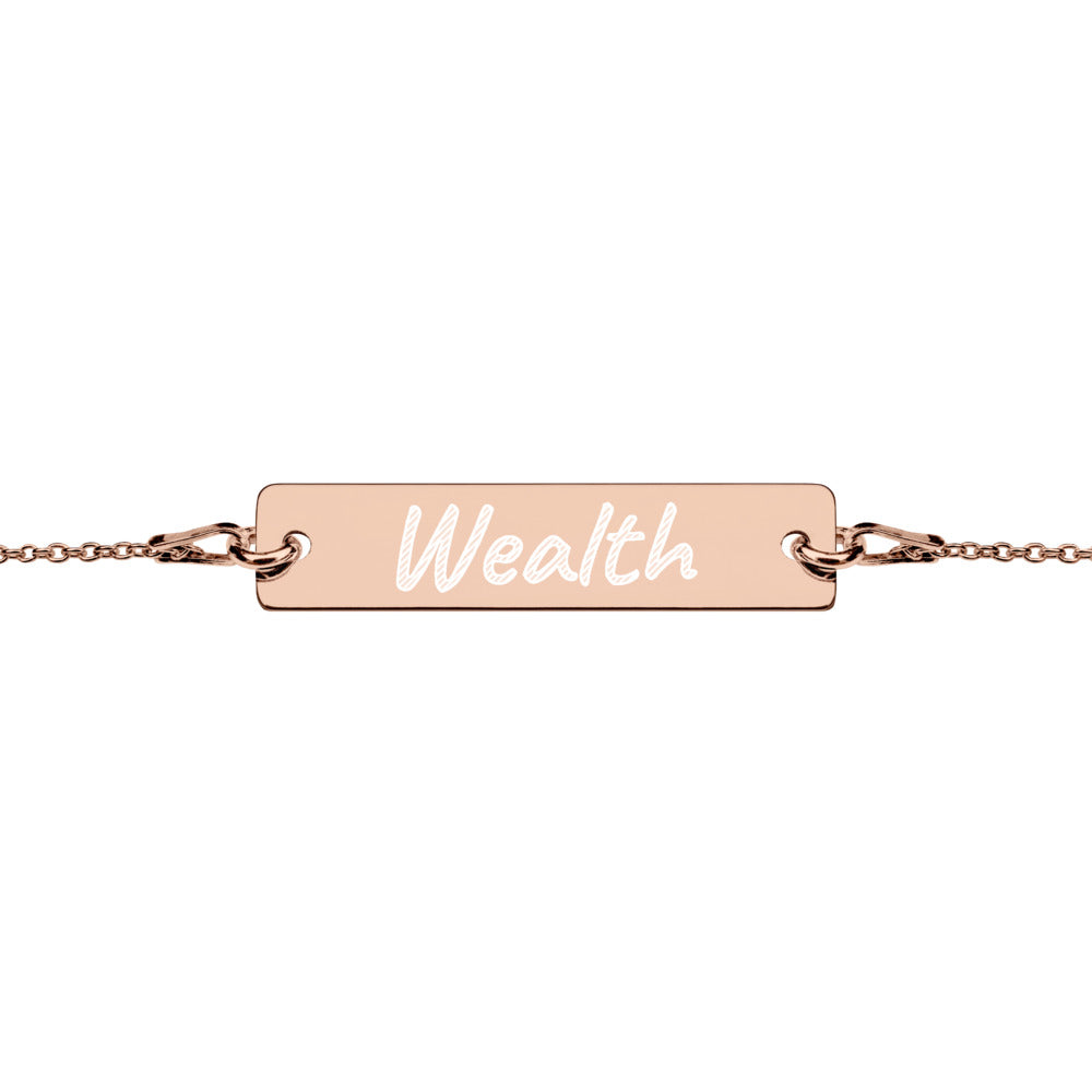 Wealth on Engraved Sterling Silver Bar Chain Bracelet