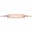 Wealth on Engraved Sterling Silver Bar Chain Bracelet