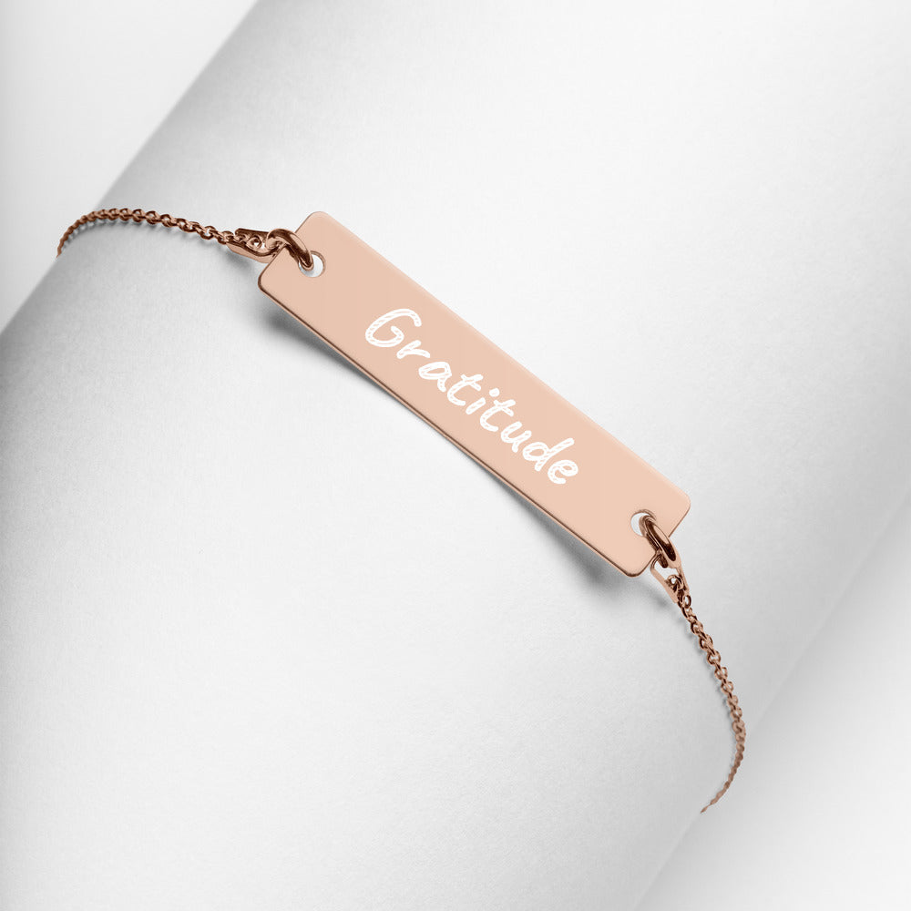 Gratitude on Engraved Sterling Silver Bar Chain Bracelet