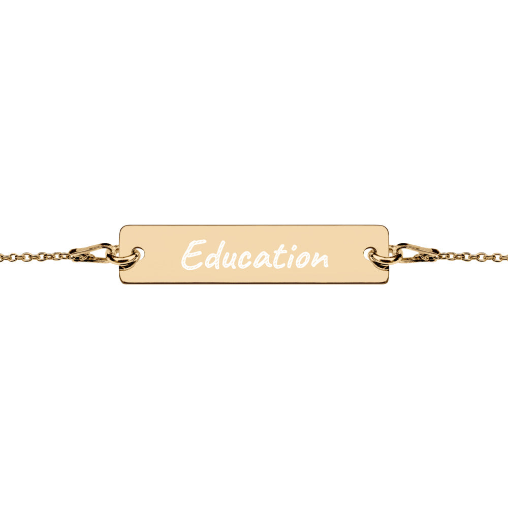 Education on Engraved Sterling Silver Bar Chain Bracelet