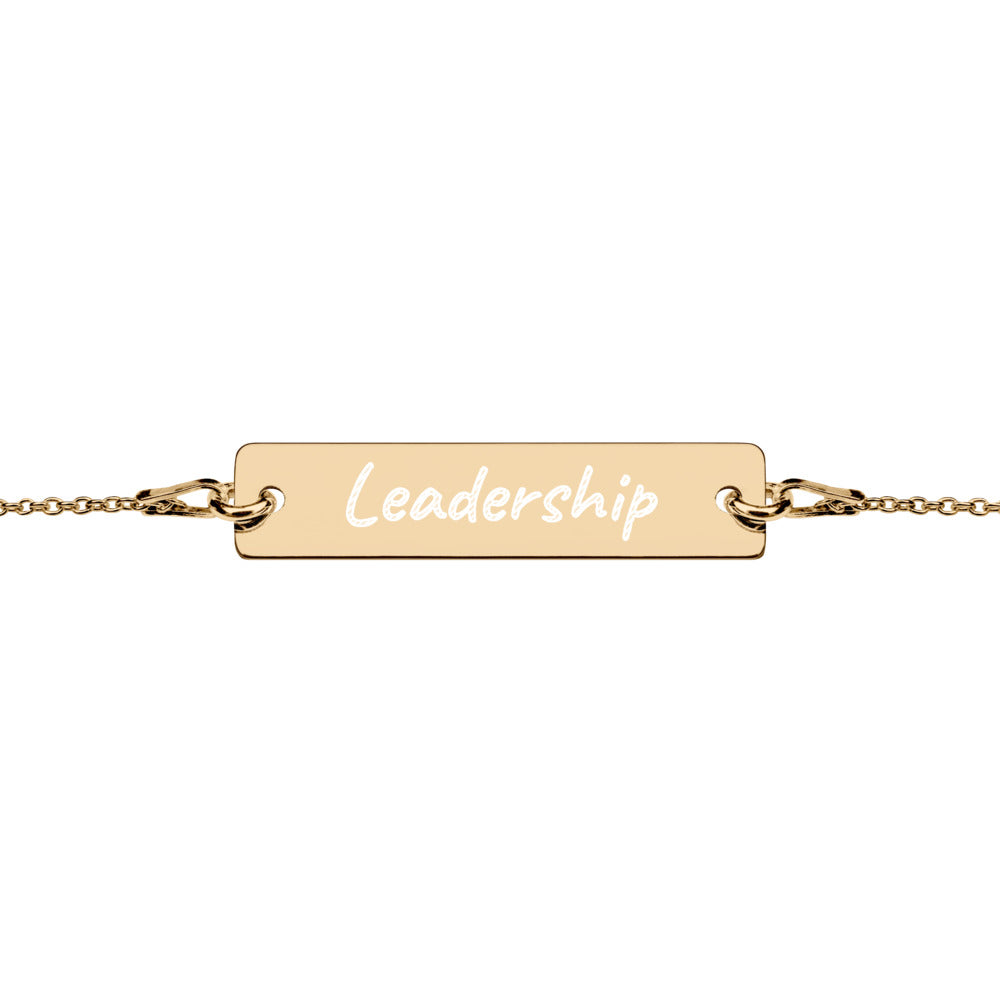 Leadership on Engraved Sterling Silver Bar Chain Bracelet