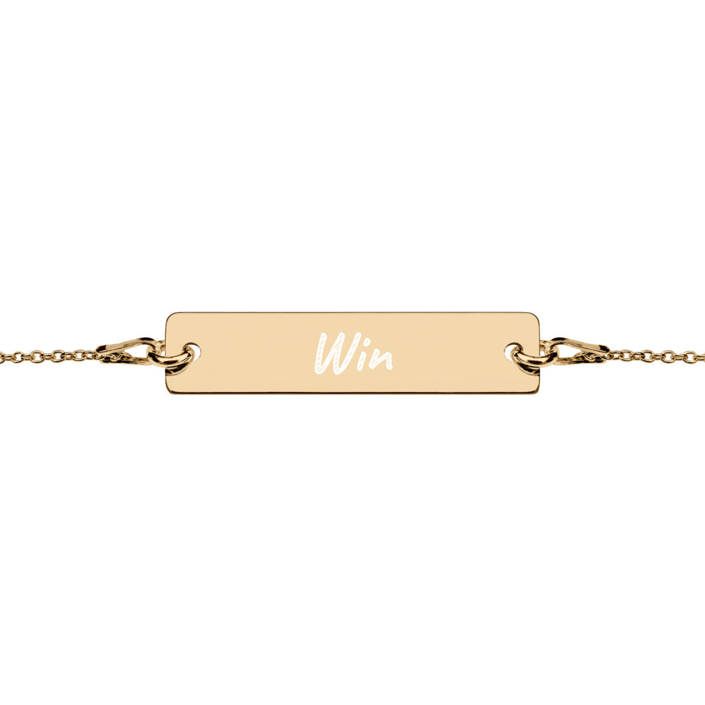 Win on Engraved Sterling Silver Bar Chain Bracelet