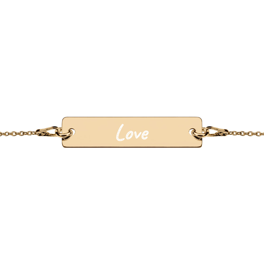 Love on Engraved Sterling Silver Bar Chain Bracelet