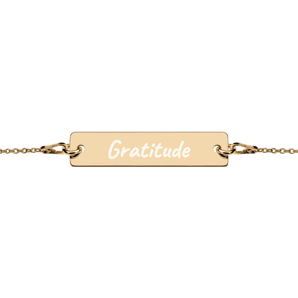 Gratitude on Engraved Sterling Silver Bar Chain Bracelet