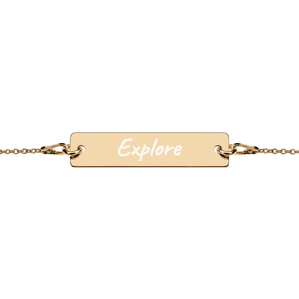 Explore on Engraved Sterling Silver Bar Chain Bracelet