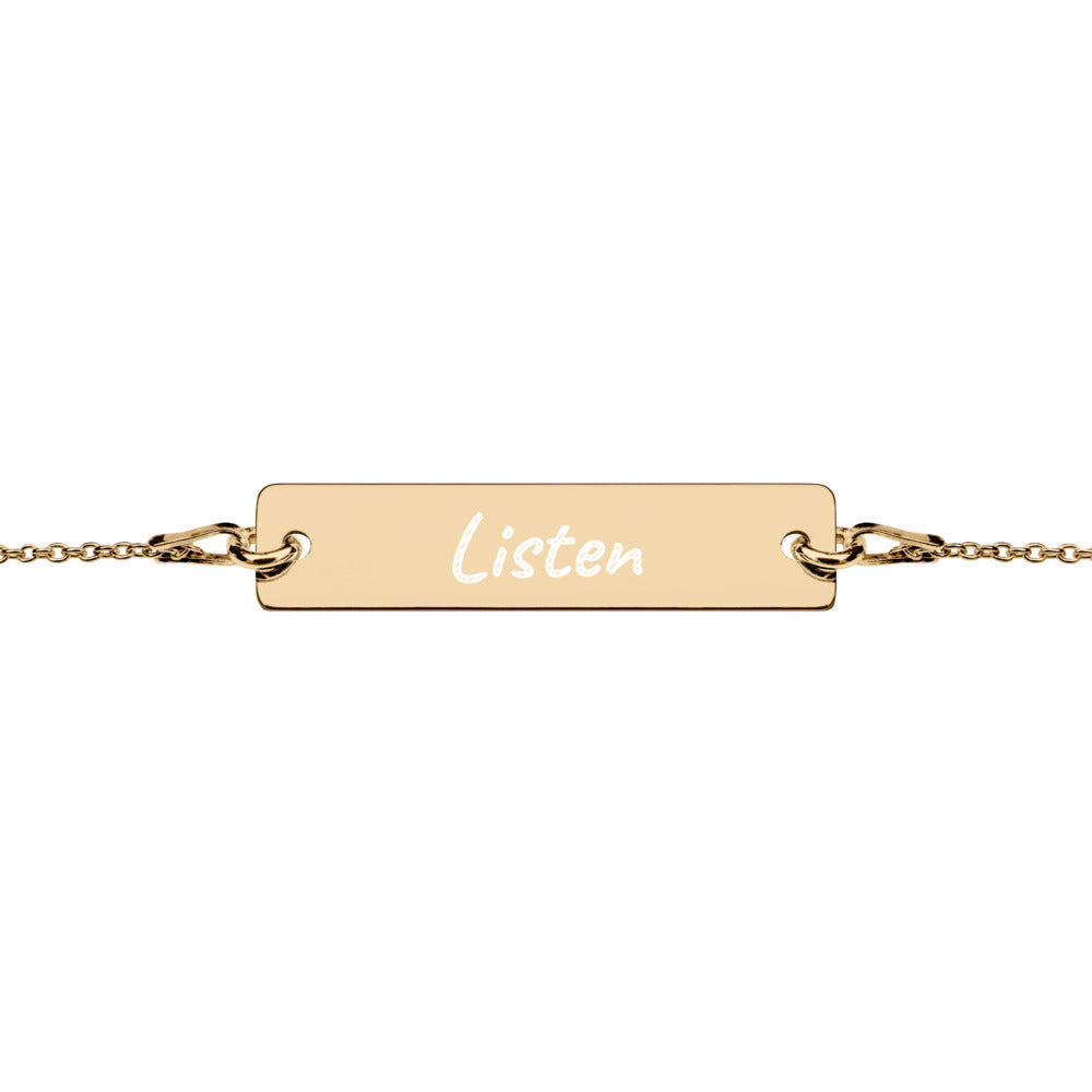 Listen on Engraved Sterling Silver Bar Chain Bracelet