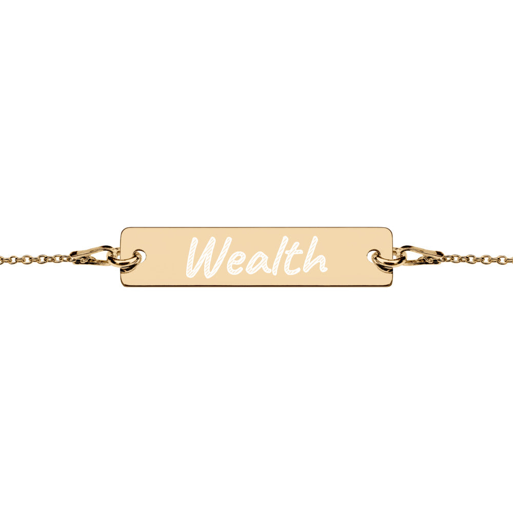 Wealth on Engraved Sterling Silver Bar Chain Bracelet