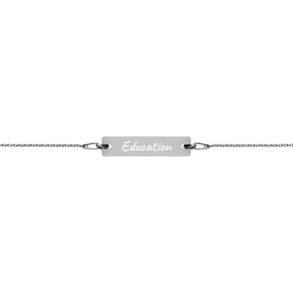 Education on Engraved Sterling Silver Bar Chain Bracelet