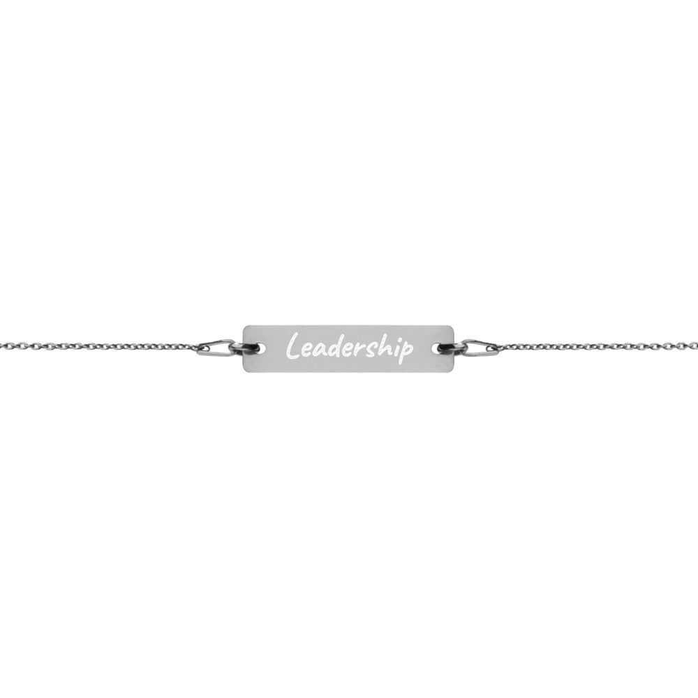 Leadership on Engraved Sterling Silver Bar Chain Bracelet