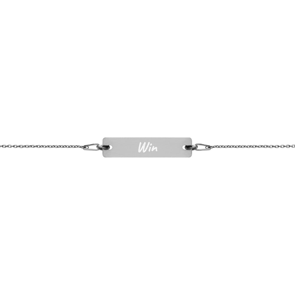 Win on Engraved Sterling Silver Bar Chain Bracelet