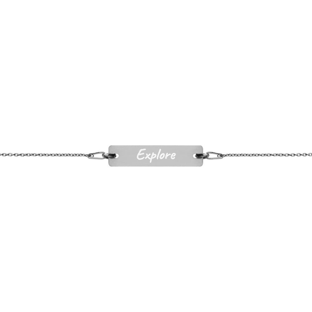 Explore on Engraved Sterling Silver Bar Chain Bracelet