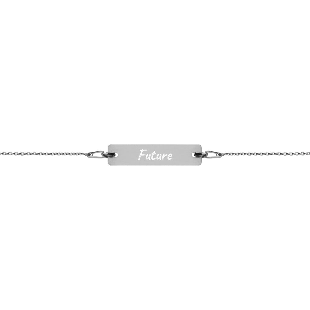 Future on Engraved Sterling Silver Bar Chain Bracelet